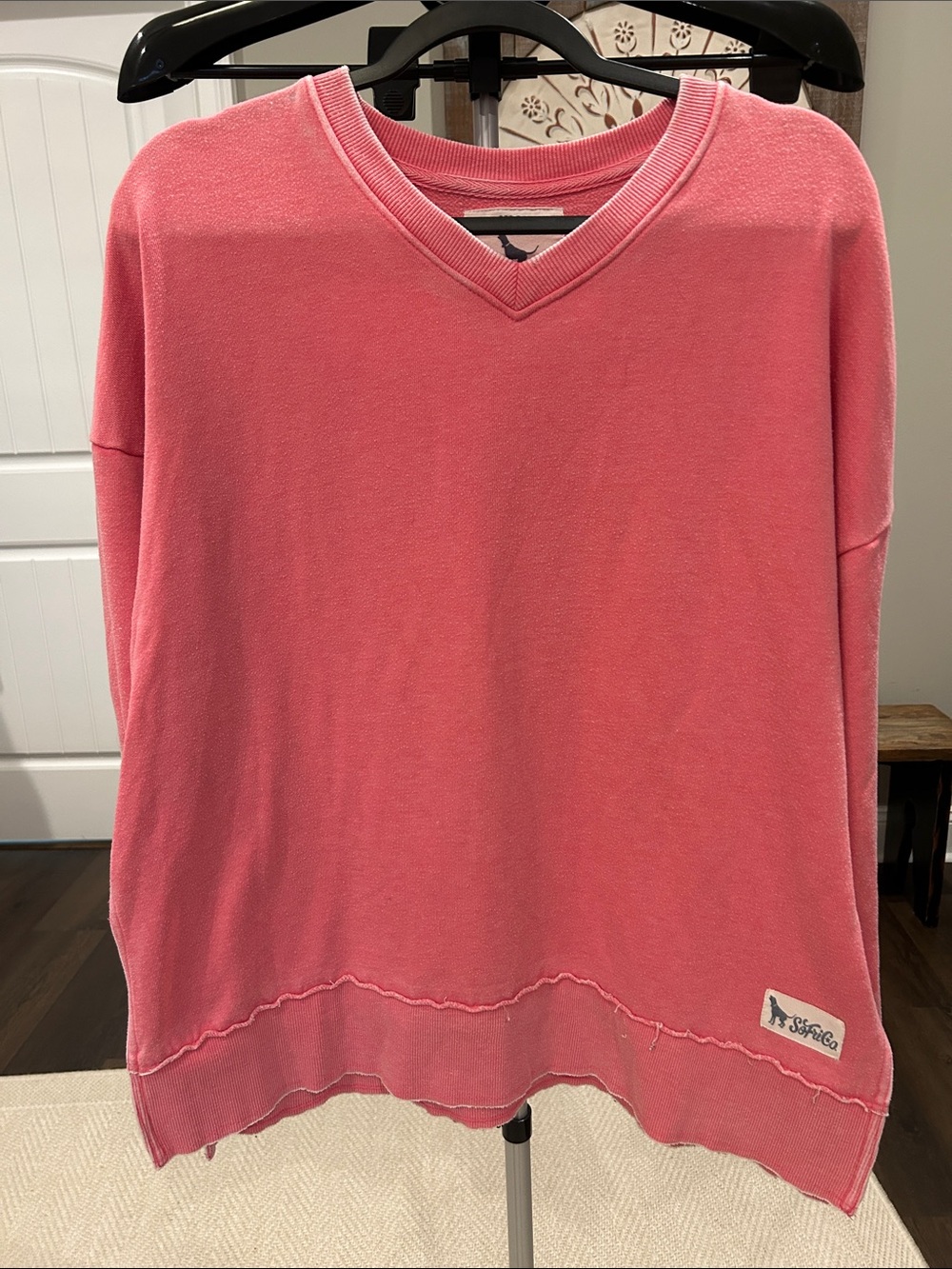 Southern Fried Cotton Pink V-Neck Sweatshirt with side splits